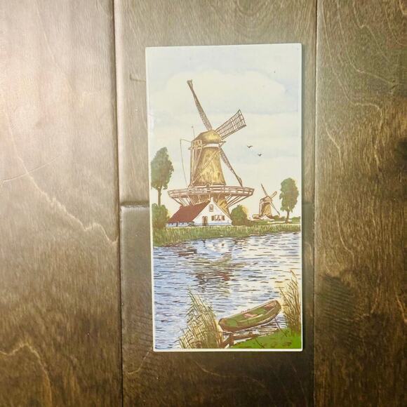 Vintage Delft Blue Ceramic Tile – Holland Windmill Scene - Picture 3 of 3